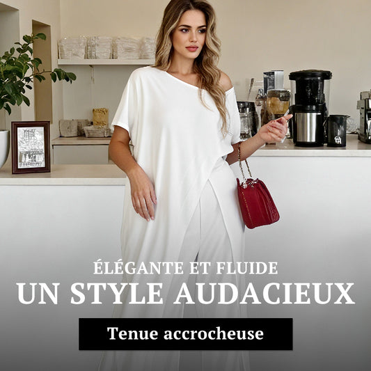 Ensemble d'un top et d'un pantalon décolletés unicolores