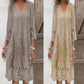 Elegant half sleeve v-neck lace dress for women