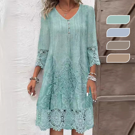 Elegant half sleeve v-neck lace dress for women