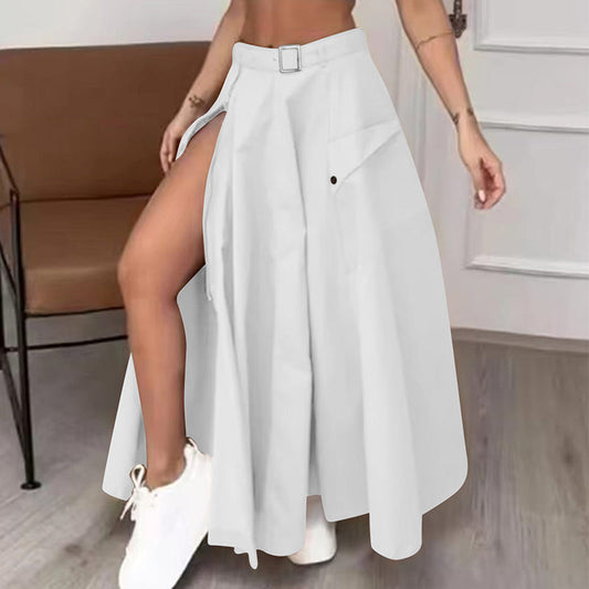 Women’s Side Split Long Skirt with Belt