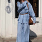 Button-Down Shirt & Wide-Leg Pants 2-Piece Set