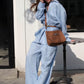 Button-Down Shirt & Wide-Leg Pants 2-Piece Set