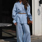 Button-Down Shirt & Wide-Leg Pants 2-Piece Set