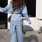 Button-Down Shirt & Wide-Leg Pants 2-Piece Set
