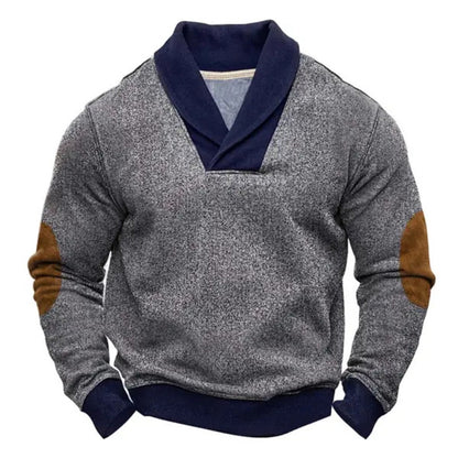 Men’s Casual Breathable V-Neck Elbow Patch Sweatshirt