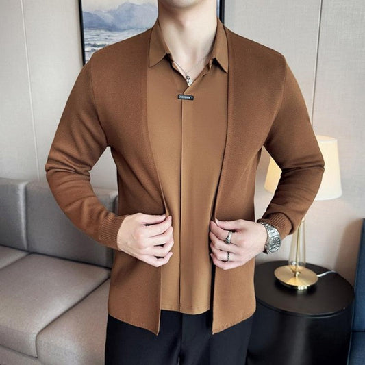 Men's Casual Solid Color Fake 2-Piece Top