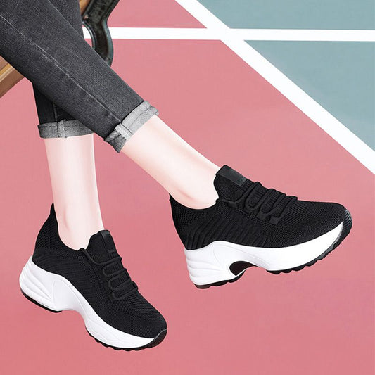 Women's Stylish Casual Mesh Sports Shoes with 3cm Inner Height and 5.5cm Thick Sole