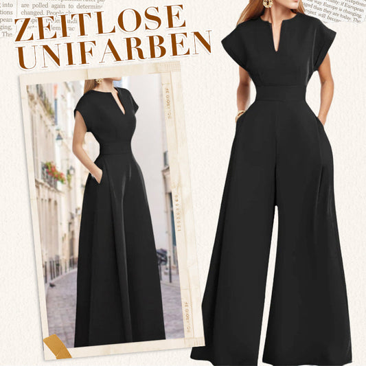 50%Rabatt🔥Damen-Jumpsuit mit V-Ausschnitt, kurzen Ärmeln und weitem Bein