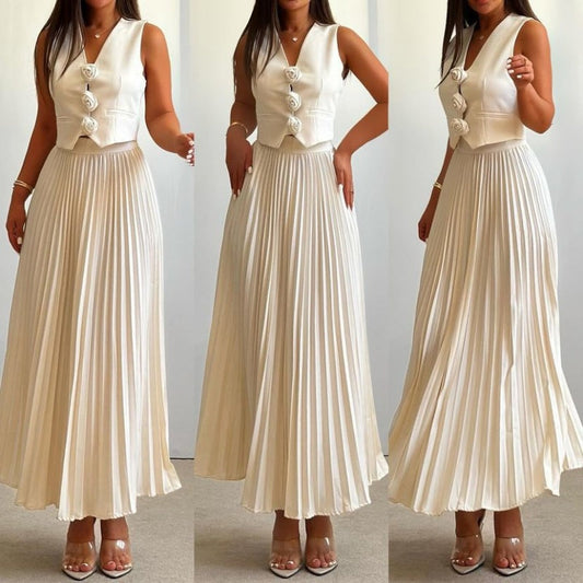 🔥DERNIER JOUR DE SOLDES -50%👗Ensemble deux pièces pour femme : haut sans manches et jupe plissée💃