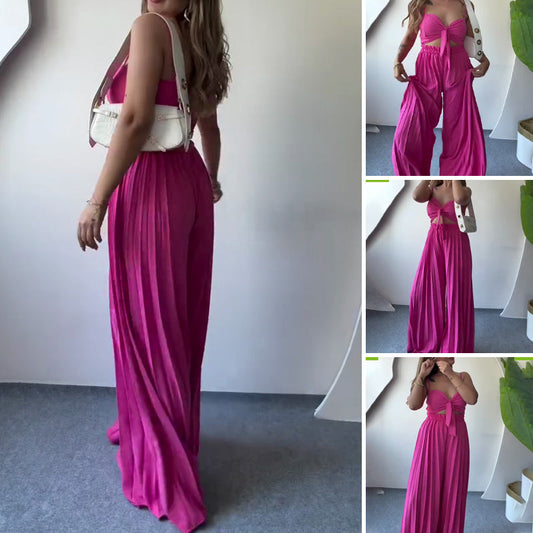 Waist-Cinching Wide-Leg Spaghetti Strap Jumpsuit