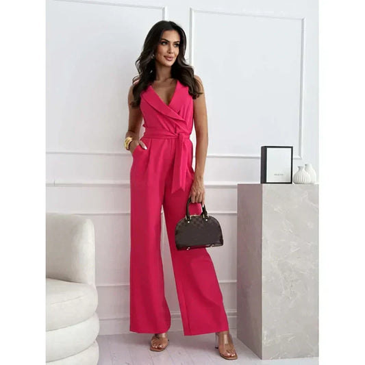 [M-2XL]☀️Women's Sans manches col en V solide Jumpsuit🕊️