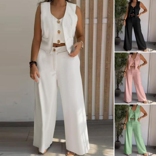 🌿Women's Trendy Sleeveless Top & Wide-Leg Pants Two-Piece Set✨