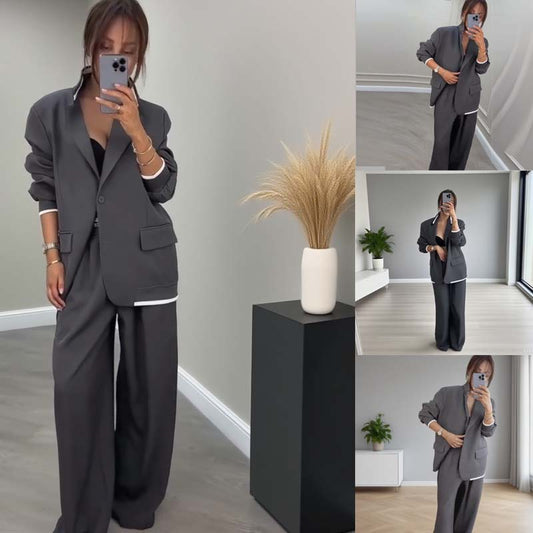 ⏰VENTE FLASH 50 % DE RÉDUCTION 🔥 Ensemble 2 pièces blazer à manches longues et pantalon large pour femme