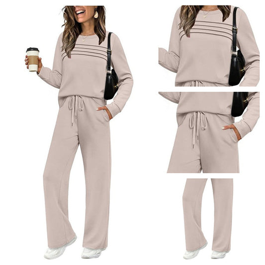 Ensemble haut ras du cou et pantalon à cordon pour femme